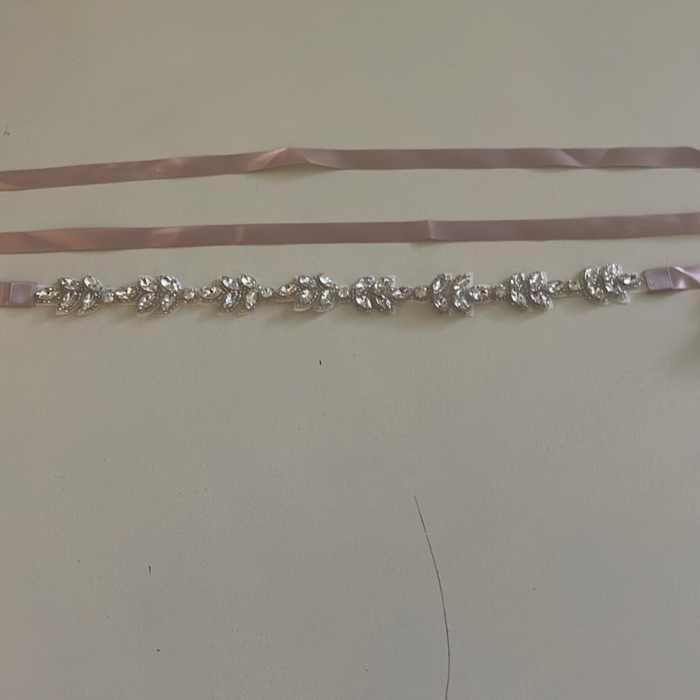 Blush Satin & Crustal bridal sash NWT - Picture 2 of 4